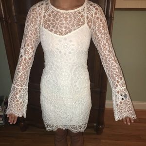 Long sleeve white lace dress